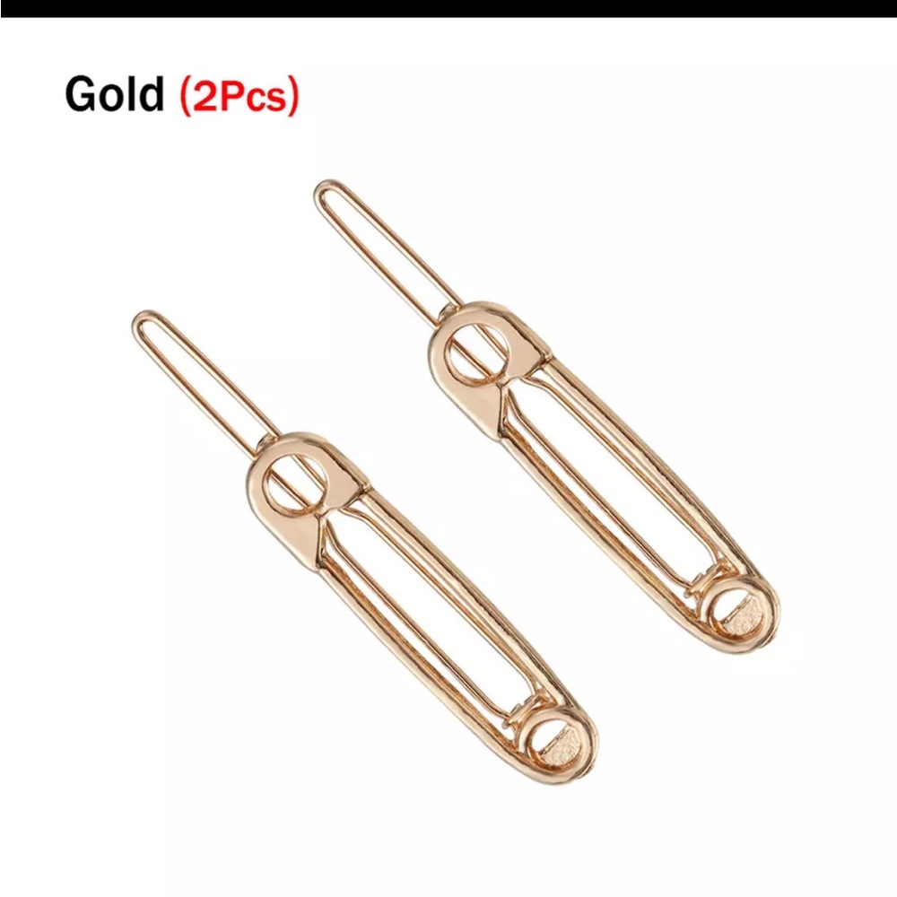 2 new gold colored safety pin barrettes